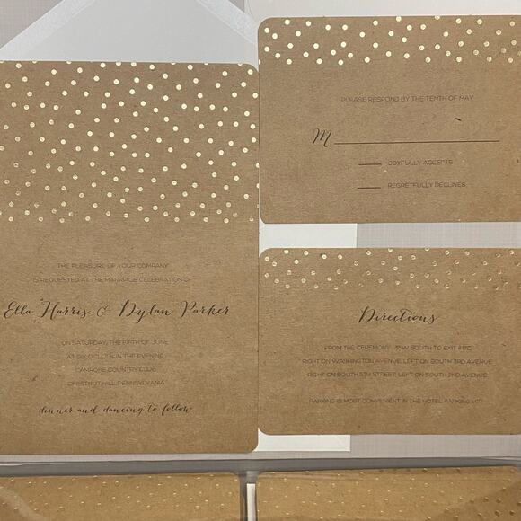 GARTNER STUDIOS BRIDES INVITATION KIT WEDDING GOLD DOTS RUSTIC DIY 30 CT - Picture 5 of 9